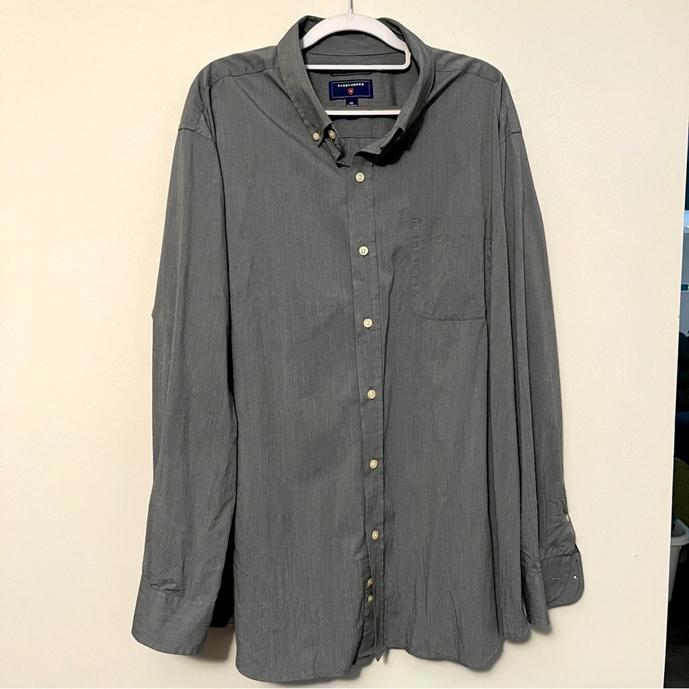 Saddlebred XXL Wrinkle Free Stretch Men’s Button Down - Medium Gray